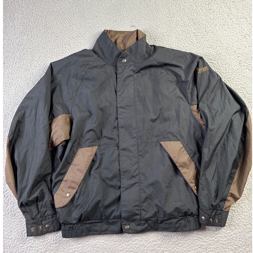 FootJoy DryJoys Golf Jacket Mens Medium Black Houndstooth Windbreaker Full Zip